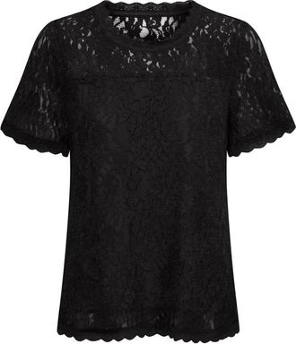 Cream Kanten Blouse in Pitch Black - Dames - Blouses - Zwart - XL - Overhemden