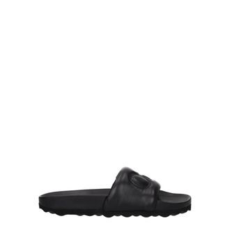 Off-white Black Leather Mens Slippers