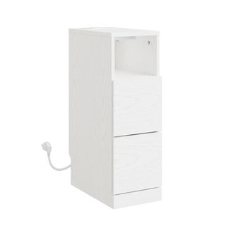 SoBuy Sobuy Mesilla De Noche Cream White Con 2 Cajones C&oacute;moda Peque&ntilde;a Con Luz Led Y Puerto Usb Mueble Auxiliar De Aglomerado Para Sal&oacute;n 35&times;20&times;60 Cm Capacida
