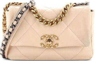 Chanel 19 Flap Bag Quilted Leather Medium crossbody bag - Beige