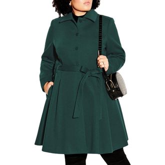 City Chic Rosemary Faux Fur Collar Coat in Jade at Nordstrom, Size Xxs