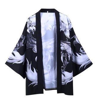 Generic Men Japanese Kimono Cardigan - Summer Lightweight 3/4 Sleeve Cardigan Jacket - Soft Comfort Vintage Open Front Cloak - Japanese Harajuku Anime Robe - 
