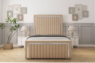 Sloomy Boston Chrome Plush Frame-Mattress - 50 Upholstered Headboard in Stone | Size: Small Double