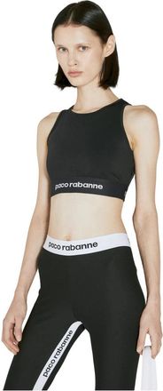 Paco Rabanne Ribgebreide Cropped Tanktop met Logo - Dames - Tops zonder mouwen - Zwart - S - Tops