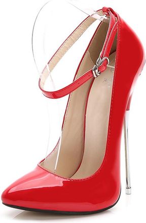 Generic Red,8.5 UK,Womens Patent Leather Pumps Pointy Closed Toe High Heel 6.3 inch/16cm Party Stiletto Heels Wedding Party Banquet Dress Shoes