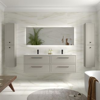 Cygnus Bath Mueble De Ba&ntilde;o Runa 160cm Gris Mate 4 Cajones Lavabo Vilna 2 Pozas Solid Surface
