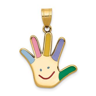 Diamond2Deal 14k Yellow Gold Enameled Autism Happy Face Handprint Pendant