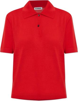 Jil Sander Wool Polo - Dames - V-hals truien - Rood - M - Wol - Truien & Vesten