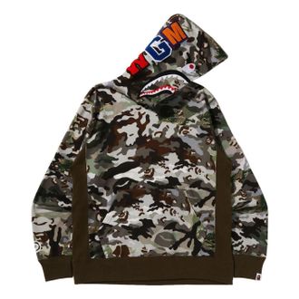 A Bathing Ape Hybrid Camo Shark Pullover Hoodie Green 0ZXSWM012141RGRD