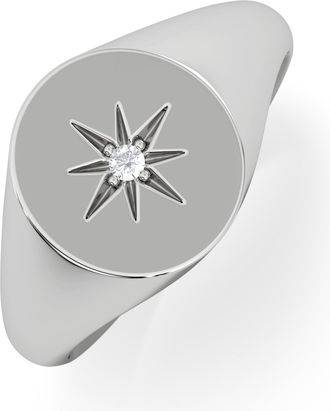 The Diamond Store Star Signet Lab Diamond Ring in 925 Silver