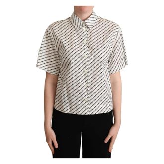 Dolce & Gabbana Overhemden, Dames, Wit, S, Katoen, Stijlvol gestippeld katoenen poloshirt
