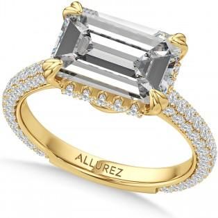 Allurez East-West Emerald Lab Diamond Engagement Ring 14K Yellow Gold (4.90ct)