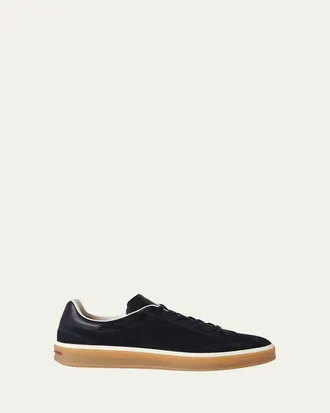 Loro Piana Mens Tennis Walk Suede T-Toe Low-Top Sneakers