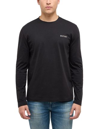 Mustang Langarmshirt MUSTANG Herren Style Asheville, Herren, Gr. 4XL, schwarz, Jersey, 100% Baumwolle, Rundhals, Shirts Langarmshirt