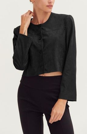 Crescent Faux Suede Collarless Cropped Jacket in Black at Nordstrom, Size X-Small Short