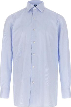 Finamore Napoli Shirt - Heren - Zakelijke Overhemden - Blauw - M - Katoen - Overhemden