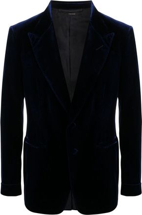 Tom Ford single-breasted velvet blazer - men - Silk/Cupro/Cupro/Viscose - 48 - Blue