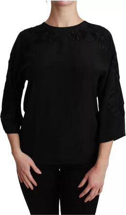 Dolce & Gabbana Zwarte Bloemen Zijden Geborduurde Blouse - Dames - Blouses - Zwart - XS - Overhemden