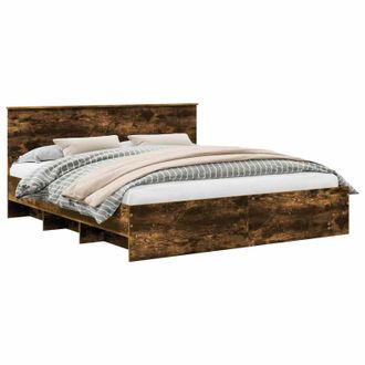 vidaXL Estructura De Cama Con Cabecera Roble Ahumado 180 X 200 Cm Vidaxl