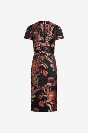 Etro Schmales Midikleid aus gelb&uuml;mtem Jacquard mit Blattmotiven