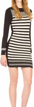 Papillon Stripe And Herringbone Sweater Dress In Black / Cream