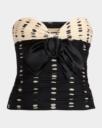 Valentino Garavani Strapless Polka Dot Ruched Bustier