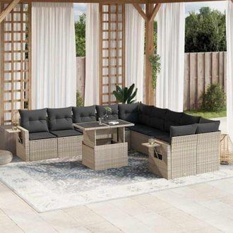 vidaXL Set De Sof&aacute;s De Jard&iacute;n 11 Pzas Y Cojines Rat&aacute;n Sint&eacute;tico Gris