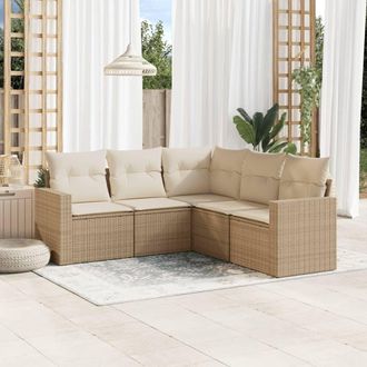 vidaXL Vidaxl - Juego De Sof&aacute;s Jard&iacute;n Con Cojines 5 Pzas Rat&aacute;n Sint&eacute;tico Beige