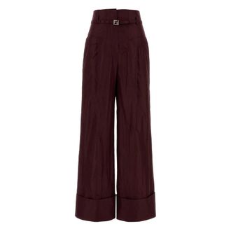 Fendi Maroon Flared Pleated Pants