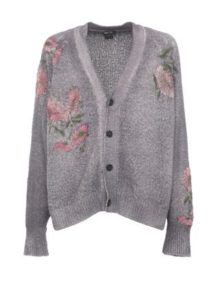 Avant Toi Slate Floral Asymmetric Cotton Cardigan