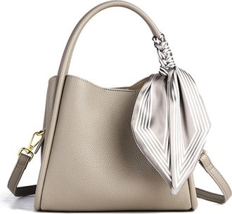 Generic ETOYA PU Ribbon Bucket Shoulder Bags Casual Purse Handbag Solid Color Shoulder Bag Large Capacity for Woman Gifts, Khaki