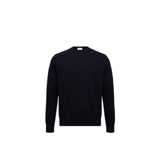 Moncler Moncler Embroidered Monogram Cotton Sweater, Men, Blue, Size: M