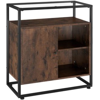 TecTake Consola estilo industrial y placa de vidrio 70x38x80,5cm madera oscura