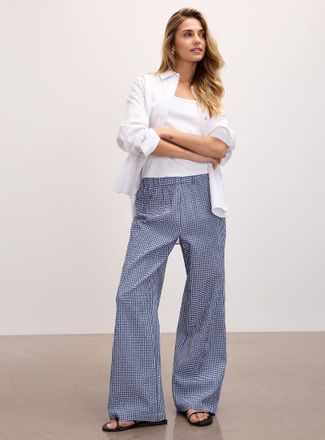 Ichi Womens Large gingham pattern seersucker pant