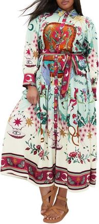 City Chic Ezra Mixed Print Long Sleeve Maxi Shirtdress in Hero Dreamscape at Nordstrom, Size Xxxs