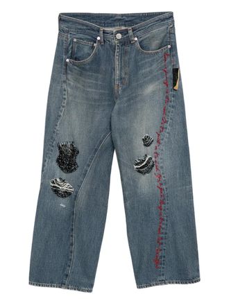 Undercover bead-embellished ripped jeans - Blue