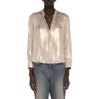 Zadig&Voltaire Tink Metallic Satin Top in Gold at Nordstrom, Size X-Small