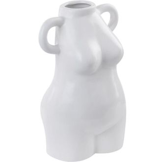 Beliani Florero De Porcelana Blanca 25 Cm Patr&oacute;n Cuerpo De Mujer Con Asas Accesorio Aigio