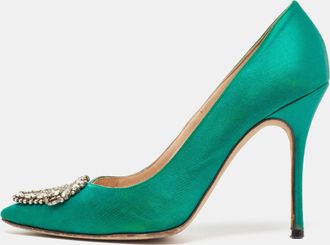 Manolo Blahnik Green Satin Okkaava Pumps