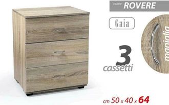 Trade Shop Kaela - Mobile Cassettiera Gaia Legno Rovere 3 Cassetti 50x40x64cm Design Moderno 769474
