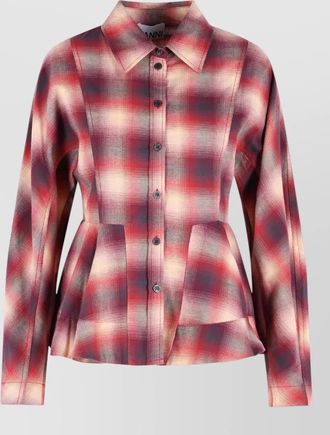 Ganni cotton peplum flannel shirt