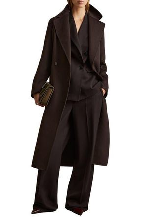 Reiss Lucia Tie Waist Wool Blend Coat in Chocolate at Nordstrom, Size 10 Us