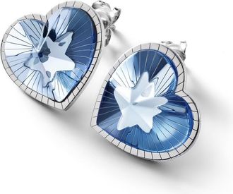 Baccarat Sterling Silver, Blue Crystal Heart Earrings 2812859