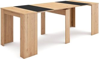 Skraut Home Mesa Consola extensible, Mesa comedor plegable, 220, Para 10 comensales, Comedor y cocina, Estilo Moderno, Roble y negro - Skraut Home