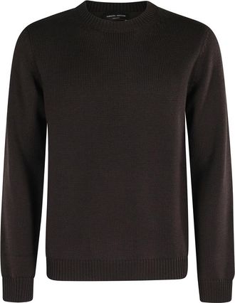Roberto Collina Bruine Ronde Hals Lange Mouw Trui - Heren - Ronde hals truien - Bruin - 2XL - Wol - Truien & Vesten