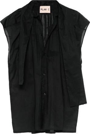 Plan C Blusa in organza con foulard - Nero