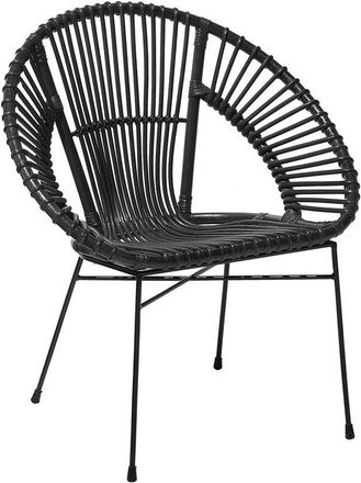 Beliani Modern Rattan Accent Dining Chair Black Wicker Living Room Metal Frame Sarita