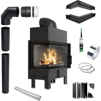 Kratki Eck Kamineinsatz KRATKI FLOKI links 10kW &Oslash;200 schwarz Schlie&szlig;ung Set