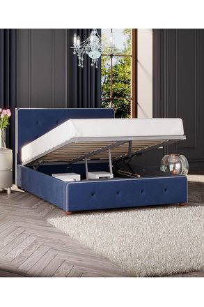 Laurence Llewelyn-Bowen Hesper Ottoman Storage Bed in Plush Velvet Fabric, Custom Made in Navy | Size: Super King