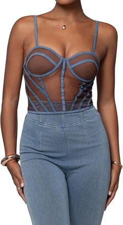 JLUXLABEL Denim Illusion Mesh Bustier Top in Brown at Nordstrom, Size X-Small